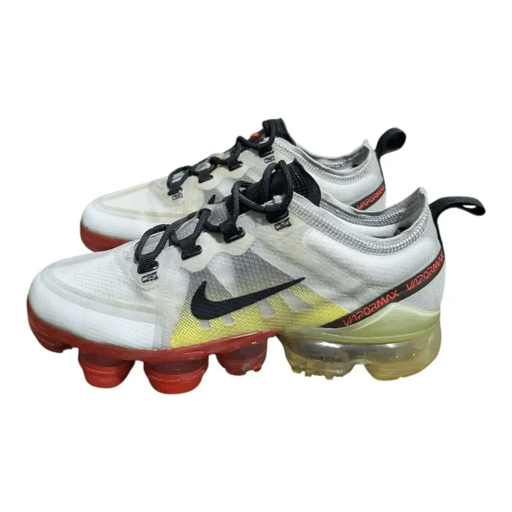 NIKE Air VaporMax 2019 'Pure Platinum Volt Crimson' Running Shoes Size 7